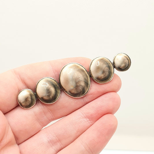 Antique Victorian Solid Silver Operculum Brooch Large Genuine Sea Snail Shell Cabochon Vintage 1800s Rare Women Jewelry Jewellery