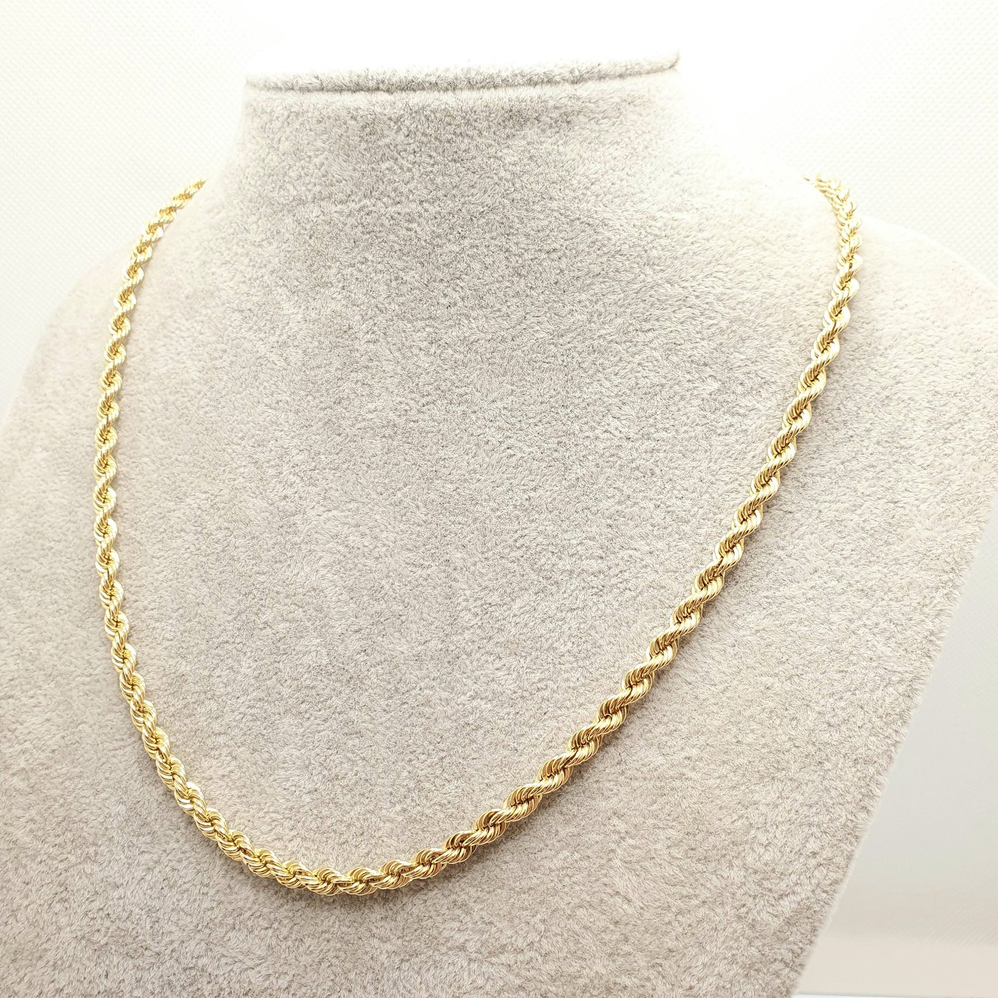 Vintage 9ct 375 Gold Chain Necklace Rope Link Twist Helix 51cm 20" 7.41g Thick Wide Solid 9k Yellow Estate Hallmark Womens Jewelry Jewellery