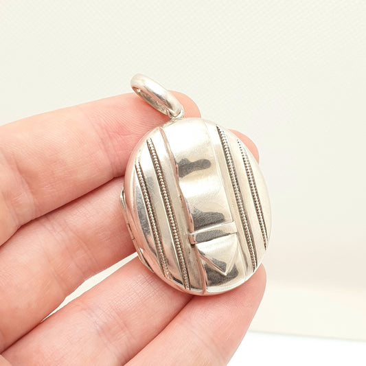 Antique Victorian Solid Silver Belt Buckle Locket Large Big Oval Pendant Necklace Minimalist Style Womens Jewelry Vintage Jewellery Unisex