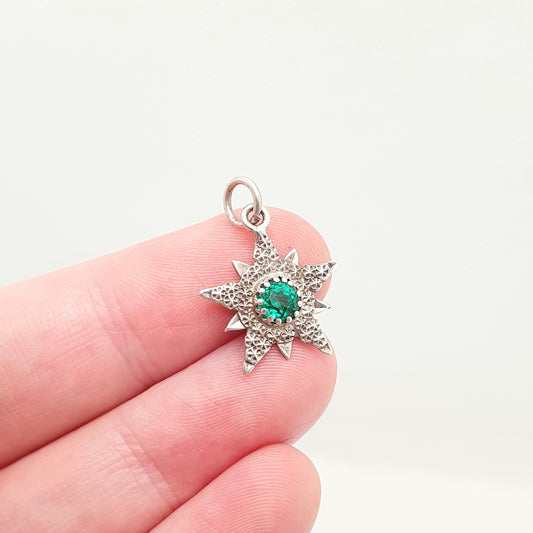Antique Sterling Silver CHARLES HORNER Star Pendant Emerald Paste Charm Necklace 1902 Hallmark Victorian Pastry Cutter Genuine Jewelry