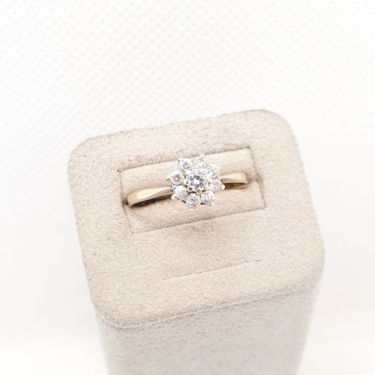 Vintage 9k 9ct Gold Cubic Zirconia CZ Cluster Ring Sparkly Diamond Simulant 1984 Hallmarked Solid 375 Retro Womens Ladies Jewelry Jewellery