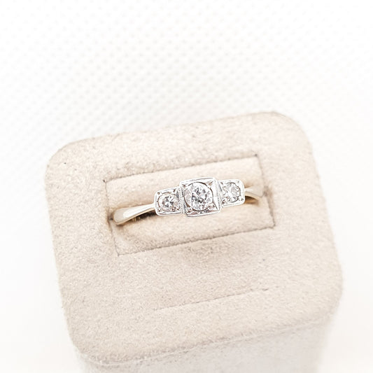 Antique 18k 18ct Gold Diamond Ring Art Deco Square Old Cut Platinum Trilogy Solid 750 Wedding Womens Engagement Vintage Jewellery Jewelry