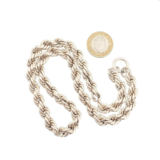 Antique Victorian Solid Silver Chain Necklace Thick Rope Link Heavy 46cm 38.75g Helix Twisted Big 1800s Vintage Mens Womens Jewelry Jewelry