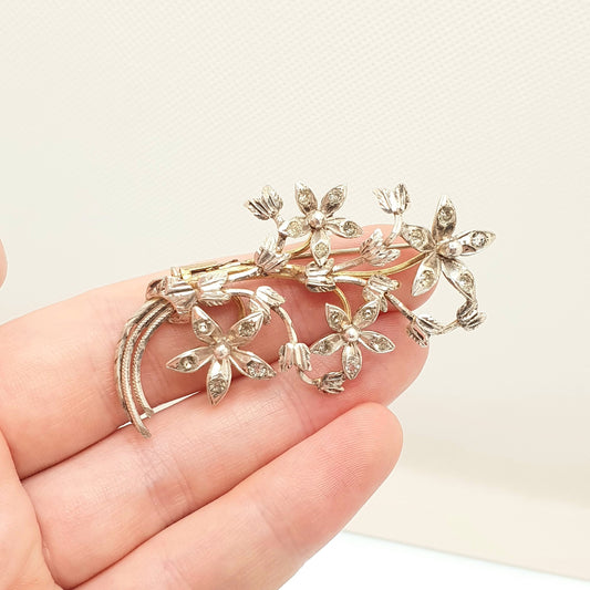 Antique Diamond Paste Flower Sterling Silver Brooch Pin Large Art Deco Solid 925 Fine Estate Daisy Sparkly Retro Womens Jewelry Jewellery