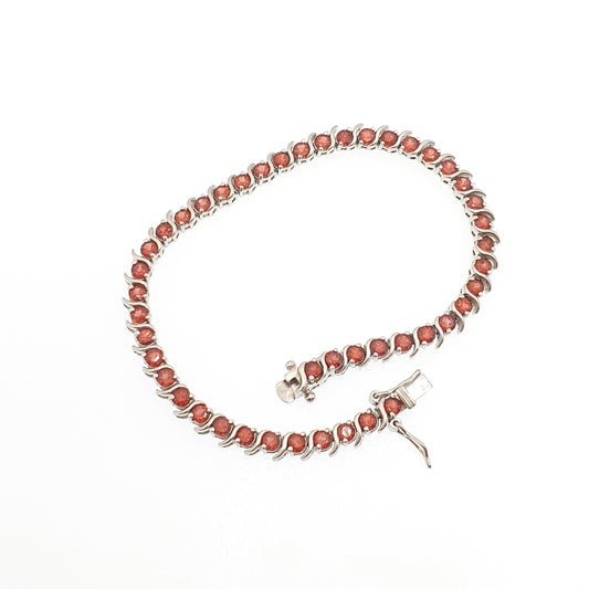 Vintage Sterling Silver Garnet Tennis Bracelet Sparkly Solid 925 Genuine Real Gemstone Pyrope 925 Good Quality Womens Jewelry Jewellery