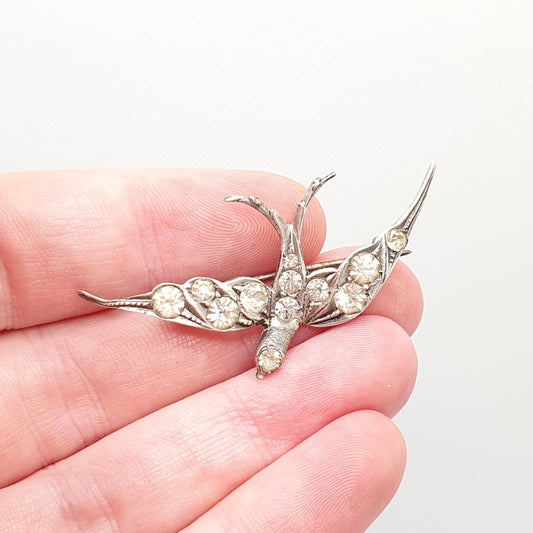 Antique Solid Silver Victorian Paste Bird Brooch Diamond Foiled Pastes Large Big Songbird Swallow Cute Birds Vintage 1800s Ladies Womens