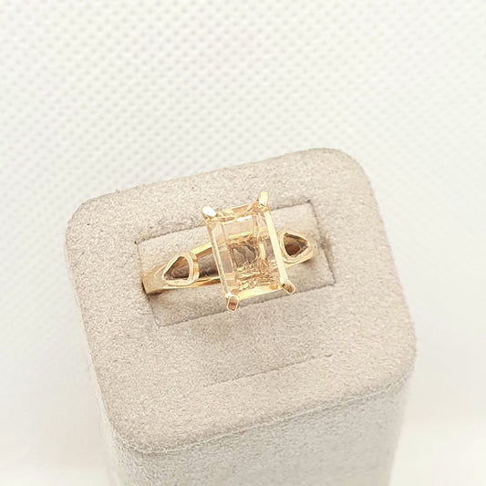 Vintage 18ct Gold Natural Citrine Ring Solid 18k 750 Rectangular Cut High 4 Prong Solitaire Gemstone Fine Estate Womens Jewelry Jewellery