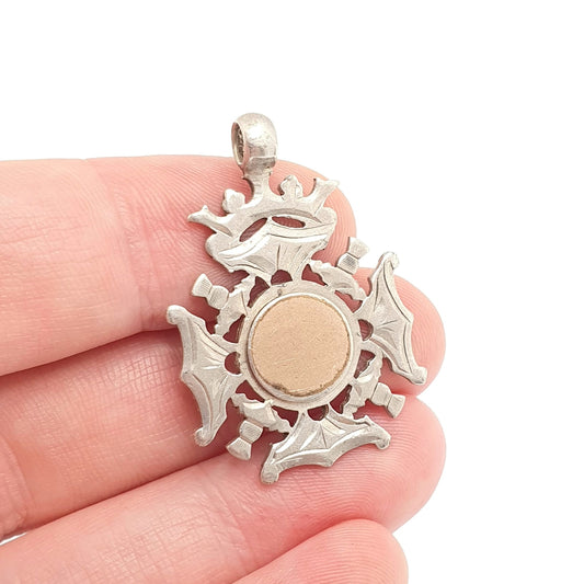 Antique Sterling Silver Victorian Shield Fob Pendant Maltese Cross Necklace Rose Gold Hallmark Albert Pocket Watch Womens Jewelry Jewellery