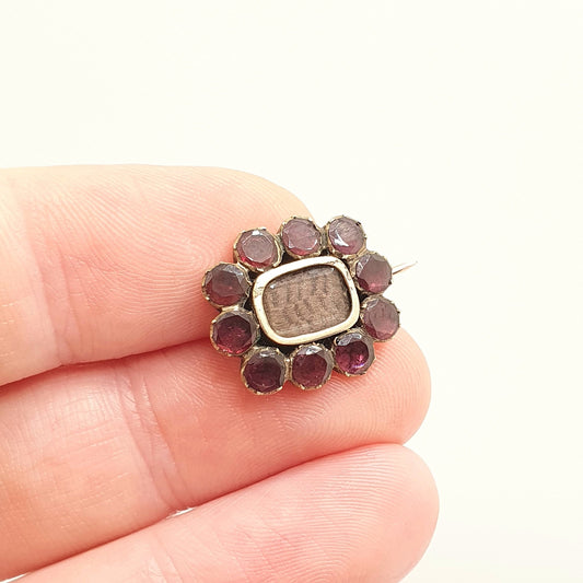 Antique 9k 9ct Gold Garnet Brooch Early Victorian Cluster Mourning Locket Pin Foiled Back Gemstones Small Solid 375 Womens Jewellery Jewelry