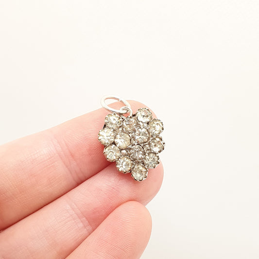 Antique Sterling Silver Diamond Paste Heart Pendant Necklace 1902 Hallmark Puffer Charm Old Cut Sparkly Vintage Womens Jewellery Jewelry