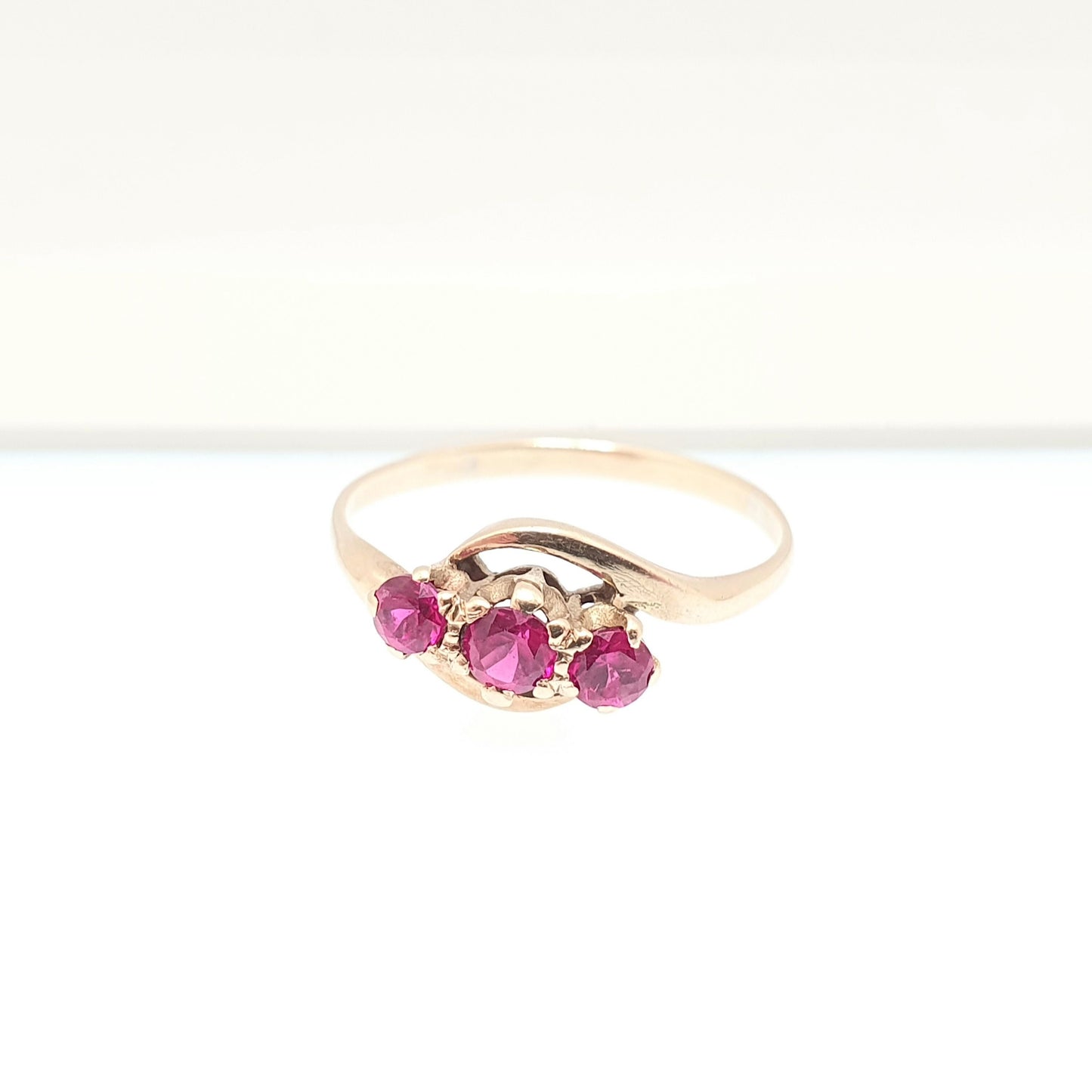 Antique 9ct Gold Ruby Ring Crossover Solid 9k 375 Trilogy Tri Stone 1920s Vintage Cocktail Fine Estate Vintage Womens Jewellery Jewelry