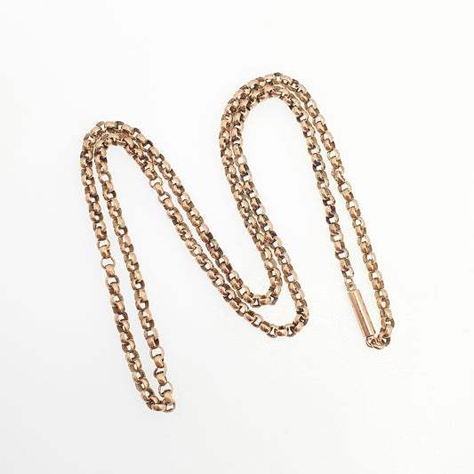 Antique Victorian 9ct Rose Gold Chain Necklace Rolo Belcher Link Solid 9k 375 52cm 20.4" 7.73g Fine Estate Genuine Vintage Womens Jewelry