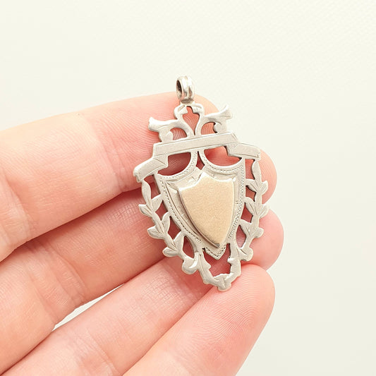 Antique Sterling Silver Albert Fob Pendant Shield Big Heavy Large 1902 Hallmark Rose Gold Edwardian Necklace Mens Jewelry Jewellery