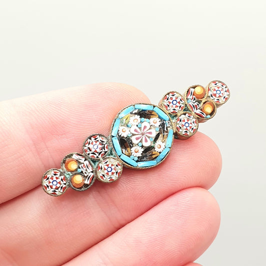 Antique Micro Mosaic Brooch Pin Victorian Micromosaic Millefiori Fine Vintage Flower Italian Handmade European Womens Jewelry Jewellery