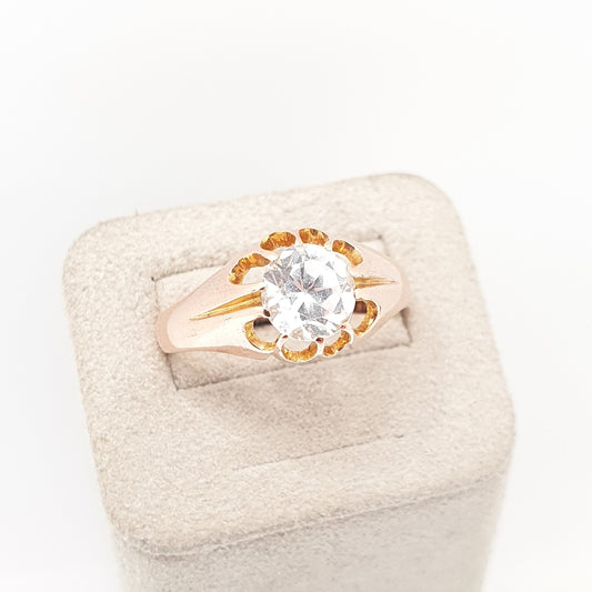 Old Vintage 9ct Rose Gold White Sapphire Ring Gypsy Solitaire 1936 Hallmark Large Nearly Antique Diamond Style Solid 9k Jewelry Jewellery