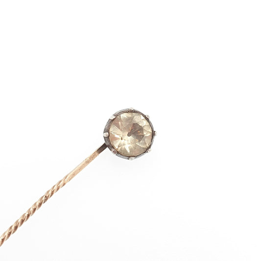 RESERVED/SOLD DON Antique Georgian 9ct Gold Diamond Paste Stick Pin Solid Silver Crimped Solid 9k 375 Genuine Real Gents Mens