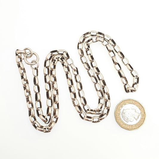 Antique Victorian Sterling Silver Chain Necklace Belcher Oval Cable Link Long 68cm 26.7" 19.35g Bolt Clasp Vintage Womens Jewellery Jewelry