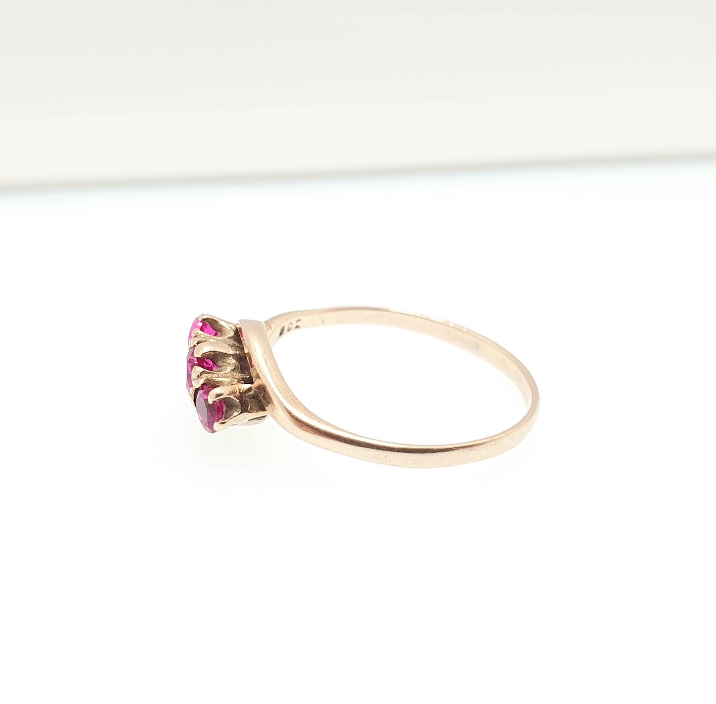 Antique 9ct Gold Ruby Ring Crossover Solid 9k 375 Trilogy Tri Stone 1920s Vintage Cocktail Fine Estate Vintage Womens Jewellery Jewelry