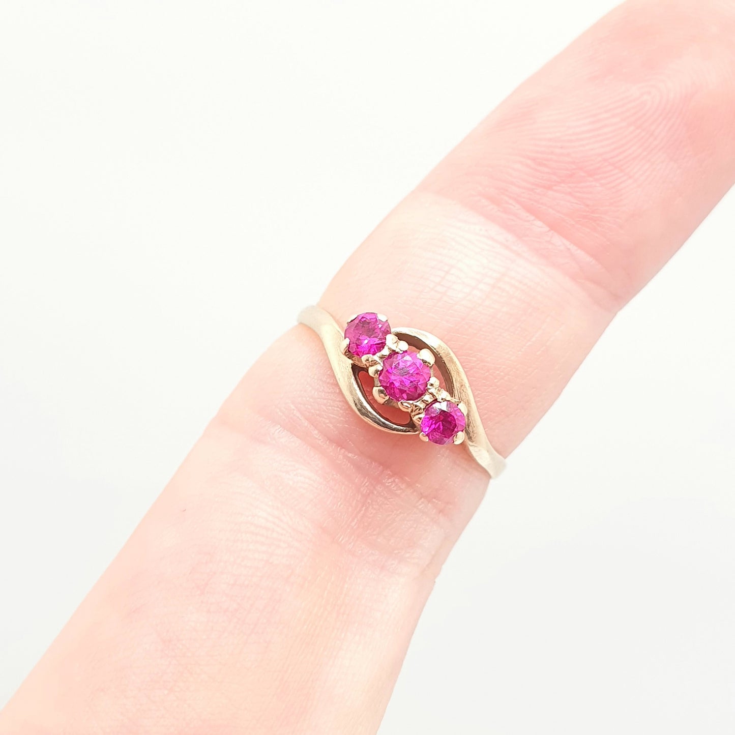 Antique 9ct Gold Ruby Ring Crossover Solid 9k 375 Trilogy Tri Stone 1920s Vintage Cocktail Fine Estate Vintage Womens Jewellery Jewelry