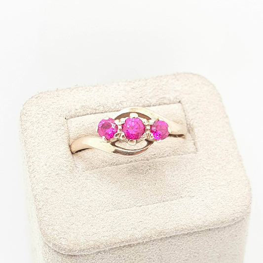 Antique 9ct Gold Ruby Ring Crossover Solid 9k 375 Trilogy Tri Stone 1920s Vintage Cocktail Fine Estate Vintage Womens Jewellery Jewelry