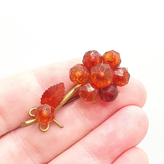 Antique Victorian Amber Brooch Flower Hand Carved Baltic Genuine Real Gold Tone Floral Spray Vintage 1800s Womens Jewelry Jewellery