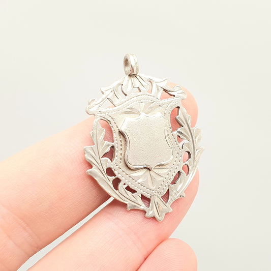 Antique Victorian Sterling Silver Albert Fob Pendant Big Heavy Large 1899 Hallmark Shield 12.49g Necklace Womens Mens Jewelry Jewellery