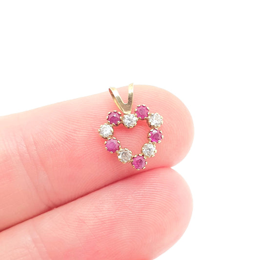 RESERVED/SOLD JEN Vintage 9ct Gold Ruby Pendant Heart Necklace Solid 375 9k Genuine Real Gemstone cz Brilliant Cut Yellow Cute Womens Fine