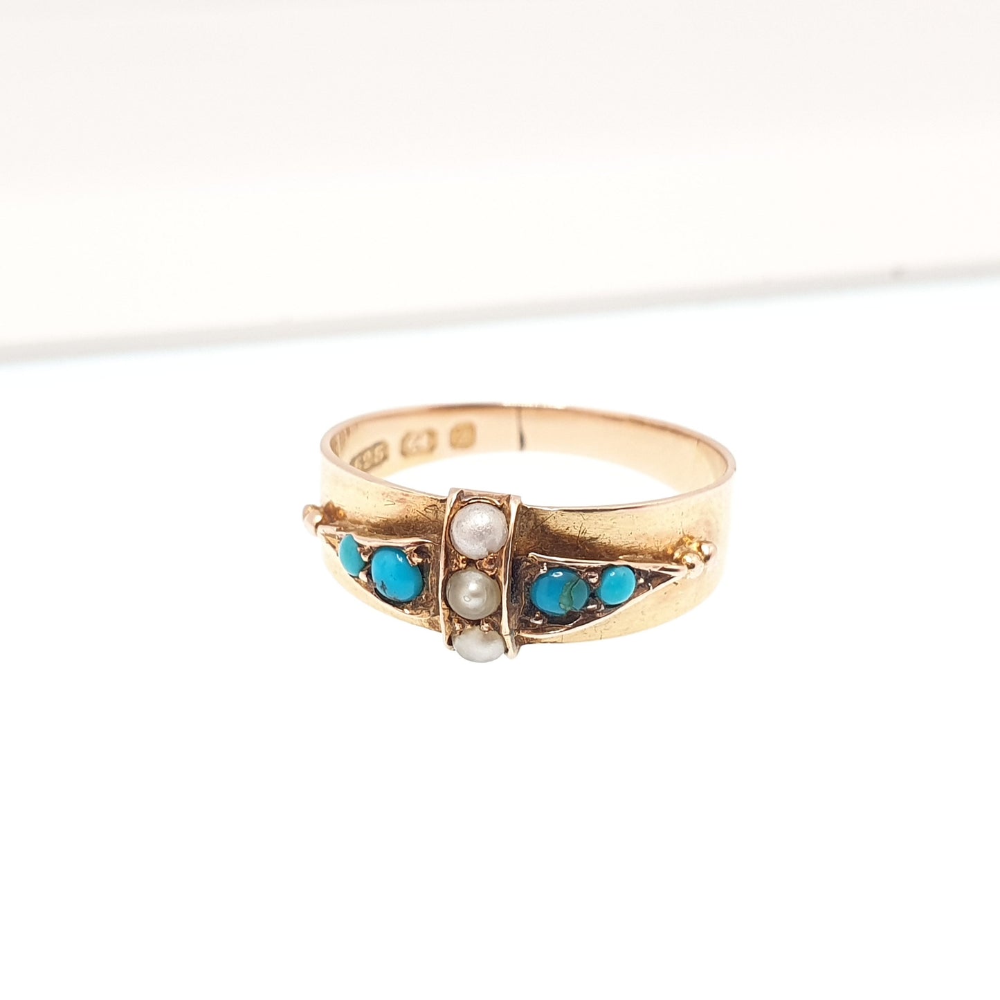 Antique Victorian 15ct Gold Turquoise Seed Pearl Ring 1874 Hallmark Womens Ladies 15 Carat Vintage Genuine Real Solid Jewelry Jewellery