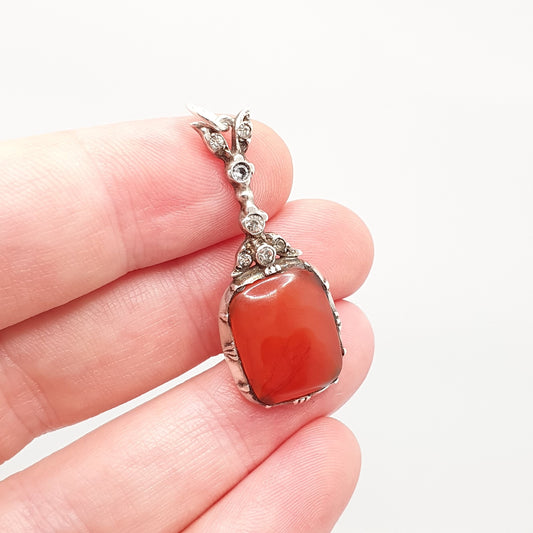 Antique Georgian Paste Solid Silver Pendant Carnelian Agate Necklace Fine Estate Victorian Large Vintage 1800s Womens Jewelry Jewellery