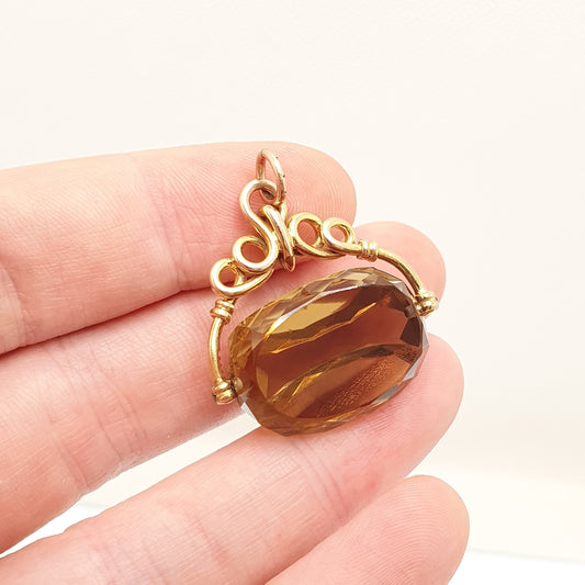 Antique Victorian 9ct 9k Gold Spinner Fob Smoky Quartz Pendant Gemstone Necklace Albert Large Big Solid Vintage Womens Jewellery Jewelry
