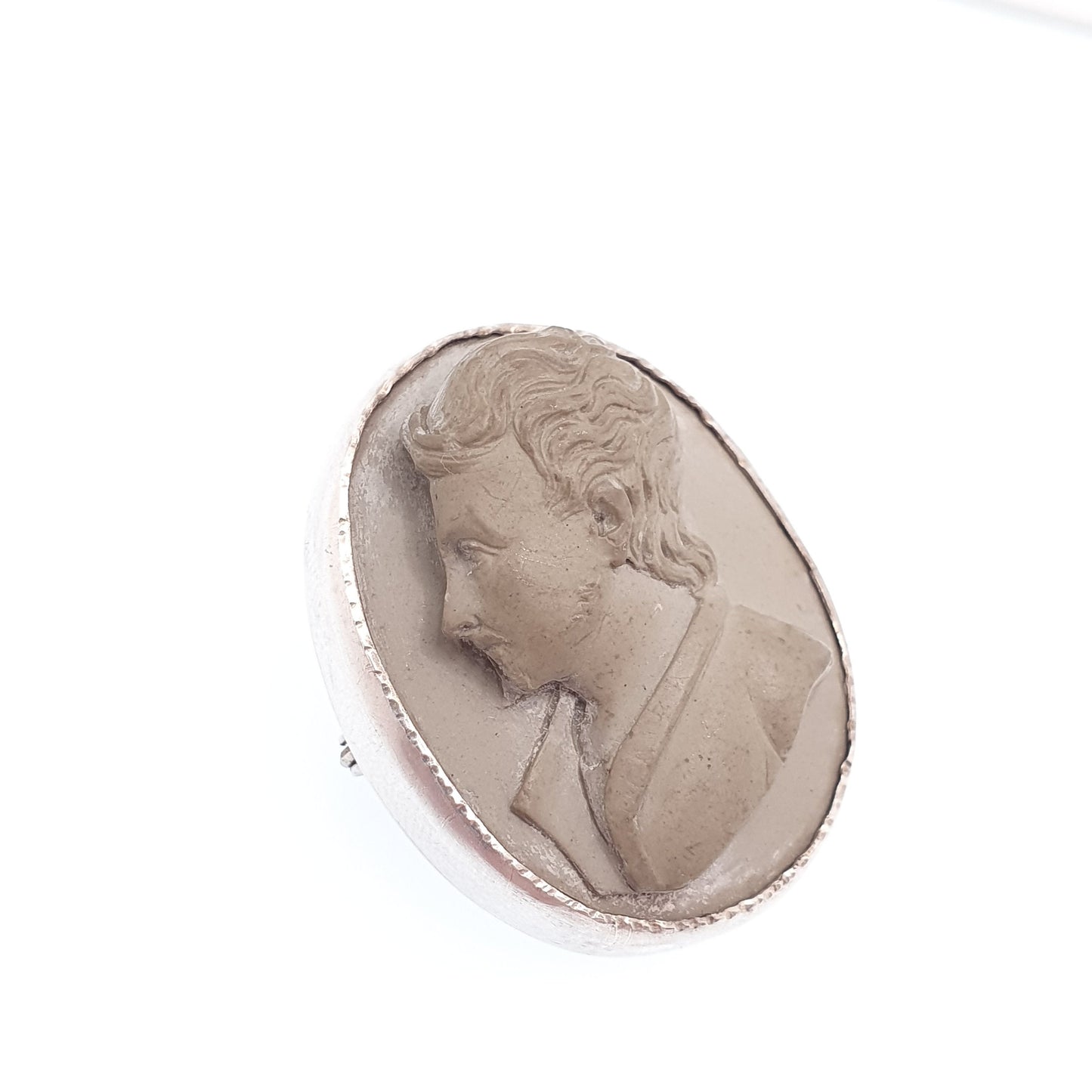 Antique Napoleon Lava Cameo Brooch Solid Silver Bonaparte I 1st Hand Carved French Italian King Rare Unique Fine Vintage Jewelry Jewellery