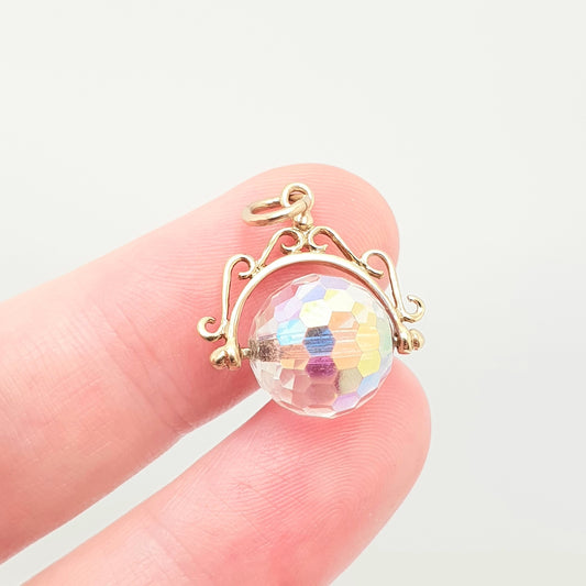 Vintage 9ct 9k Gold Spinner Fob Pendant Charm Aurora Borealis Crystal Victorian Revival Necklace Solid 375 Womens Jewelry Jewellery