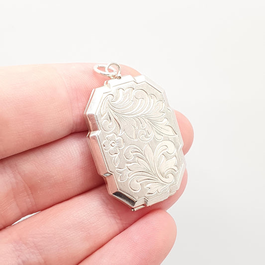 Vintage Sterling Silver Locket Rectangular 1976 Hallmarked Solid 925 Large Big Pendant Picture Photo Vintage Womens Jewelry Jewellery