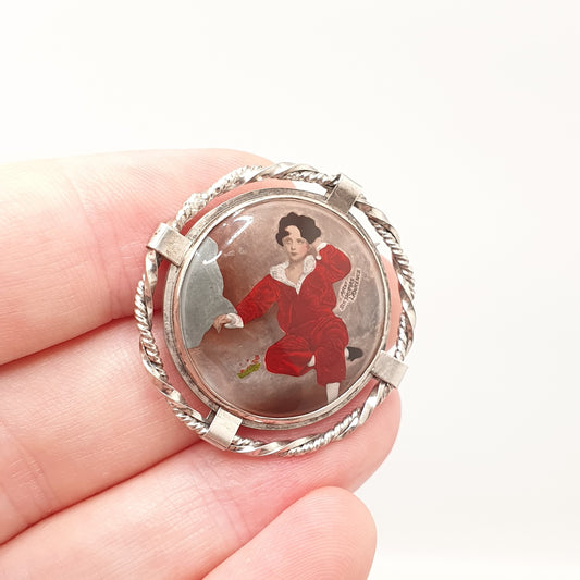 Antique Sterling Silver The Red Boy Brooch After Sir Thomas Lawrence Mott TLM Art Deco Painting Painted Vintage Womens Jewelry Jewellery