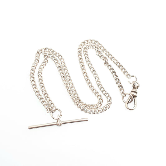 Vintage Sterling Silver Albert T Bar Necklace Dog Clip Curb Link Pendant 47cm 17.46g Hallmark Chain Mens Womens Solid 925 Jewellery Jewelry