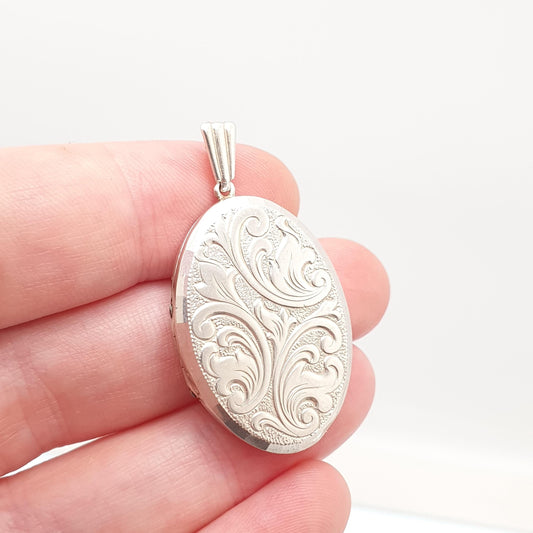 Vintage GEORG JENSEN Sterling Silver Locket Oval Scroll Embossed Necklace Pendant Hallmark Cute Picture Photo Womens Jewelry Jewellery Retro