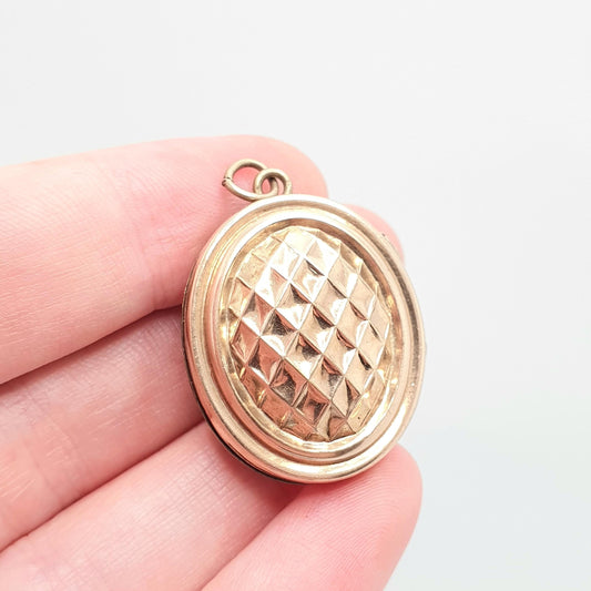 Antique Victorian Rolled Gold Locket Chequered Acorn Pattern Rose Gold Filled Necklace Pendant Oval 1800s Vintage Jewellery Jewelry