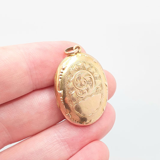 Antique 9ct 9k Gold Locket Pendant Oval Engraved Necklace Solid 375 Edwardian Back & Front Vintage Fine Estate Picture Jewelry Jewellery