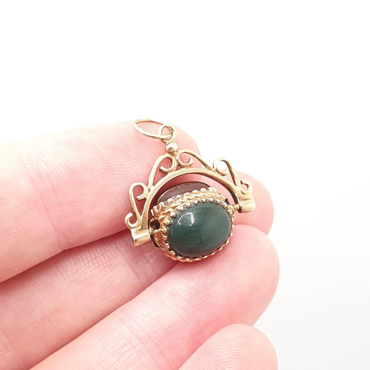 Vintage 9ct 9k Gold Spinner Fob Pendant Bloodstone Onyx Carnelian Necklace Victorian Style Small Hallmarked 375 Womens Jewelry Jewellery