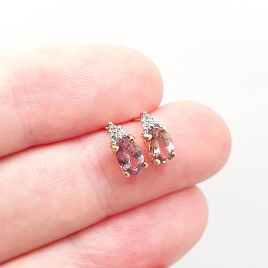 Vintage 9ct 9k Gold Purple Tourmaline Earrings Cluster White Spinel Stud Sparkly Solid 9k 375 Retro Cute Ladies Womens Jewellery Jewelry