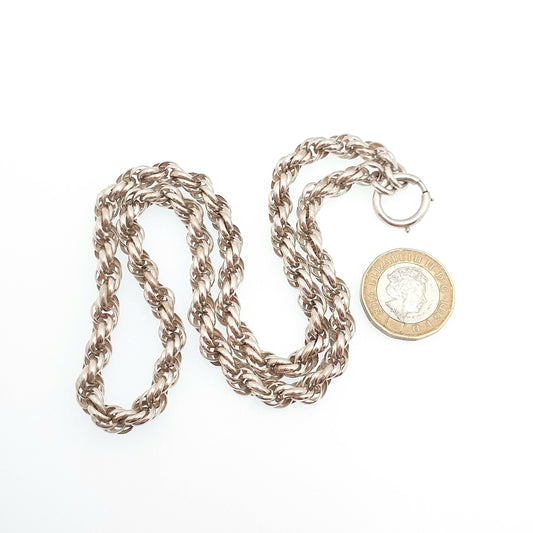 Antique Victorian Solid Silver Rope Link Chain Necklace 47cm 18.5" 12.18g Helix Twisted Woven 1800s Vintage Mens Womens Jewelry Jewelry