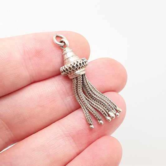 Antique Victorian Sterling Silver Tassel Fob Bracelet Charm Necklace Pendant 1800s Genuine Albert Albertina Chain Vintage Womens Jewelry