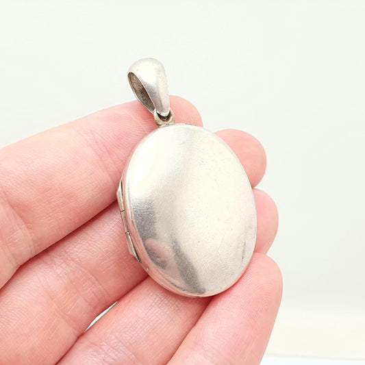 Antique Victorian Solid Silver Locket Smooth Polished Plain Blank Large Oval Necklace Pendant Picture Photo 1800s Vintage Jewellery Jewelry