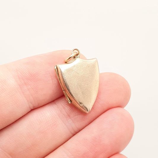 Antique Victorian 9ct Rose Gold Shield Locket Necklace Pendant Plain Solid 375 9k Gold Front Back Photo Picture Vintage Jewellery Jewelry