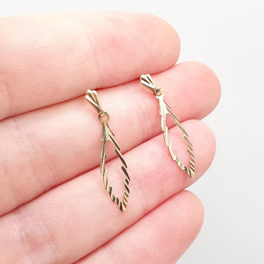 Vintage 9k 9ct Gold Earrings Leaf Shape Torpedo Stud 1980s Solid 375 Hanging Faceted Jagged  Dangle Drop Womens Jewelry Jewellery