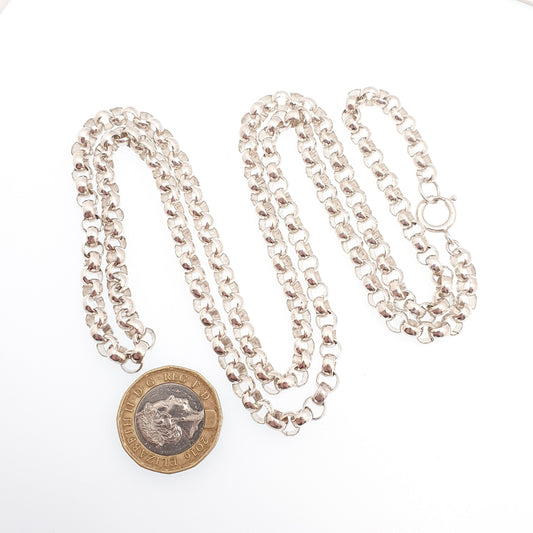 Vintage Sterling Silver Belcher Chain Necklace Very Long Heavy Big 78cm 30.7" 46.63g Hallmark Thick Rolo Link Solid 925 Womens Mens Jewelry