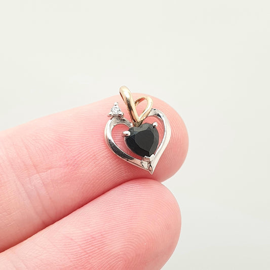 Vintage 9ct Gold Sapphire Heart Pendant CZ Solid 375 9k & Sterling Silver Real Gemstone Necklace Cute Gift for Her Womens Jewelry Jewellery