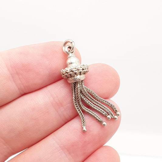 Antique Victorian Solid Silver Tassel Fob Bracelet Charm Necklace Pendant 1800s Genuine Albert Albertina Chain Vintage Womens Jewelry