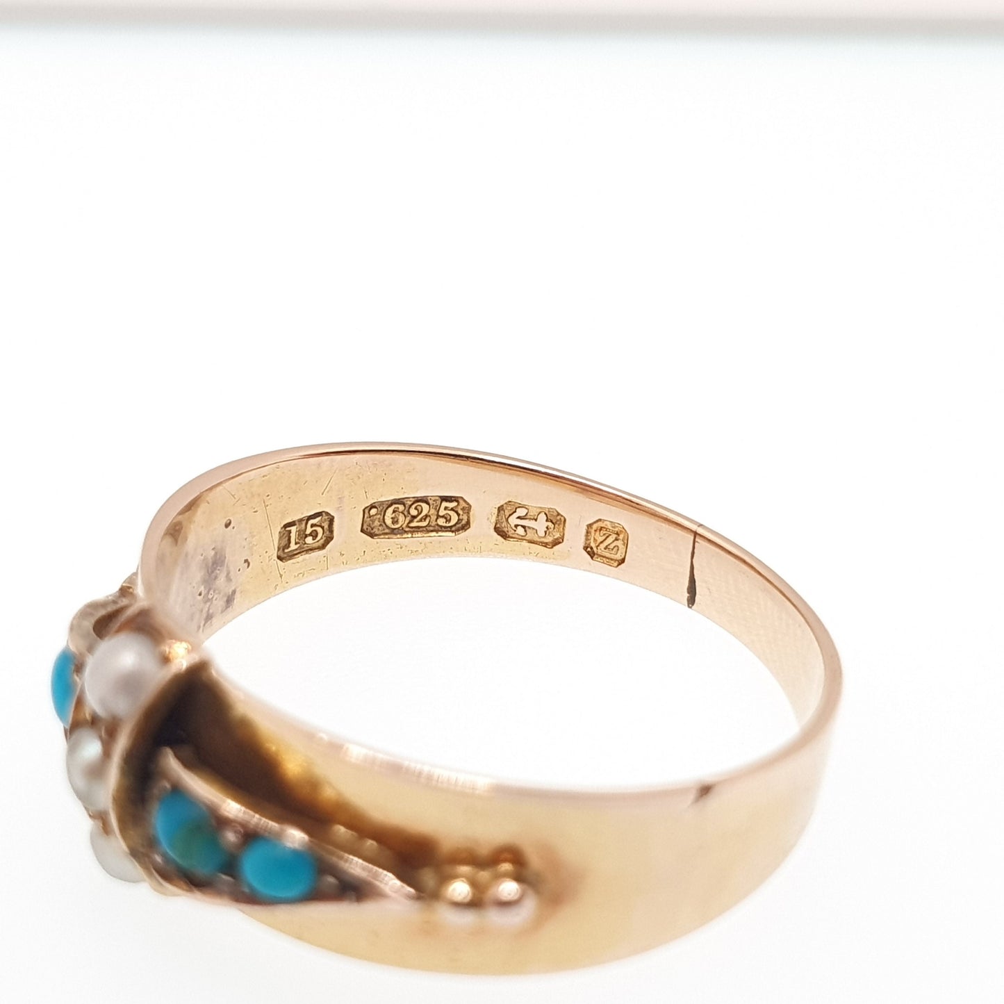 Antique Victorian 15ct Gold Turquoise Seed Pearl Ring 1874 Hallmark Womens Ladies 15 Carat Vintage Genuine Real Solid Jewelry Jewellery