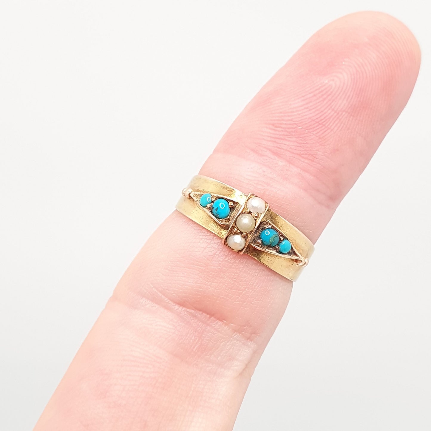 Antique Victorian 15ct Gold Turquoise Seed Pearl Ring 1874 Hallmark Womens Ladies 15 Carat Vintage Genuine Real Solid Jewelry Jewellery